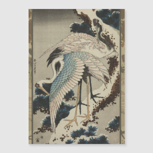 Kraner på ett Snö täckt Gräs Hokusai