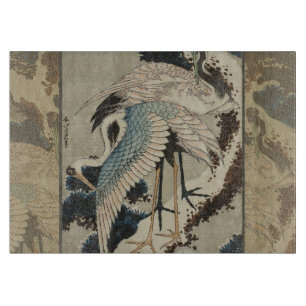 Kraner på ett Snö täckt Gräs Hokusai
