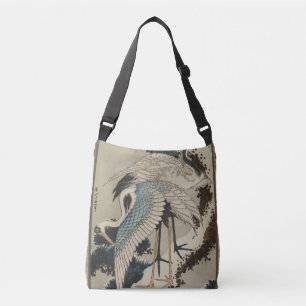 Kraner på ett Snö täckt Gräs Hokusai Axelväska