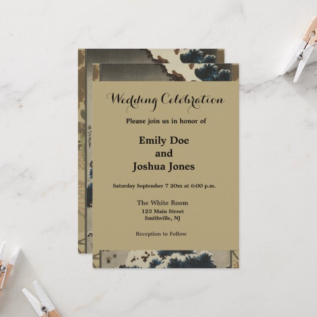 Kraner på ett Snö täckt Gräs Hokusai Inbjudningar (Fram/Back In Situ)