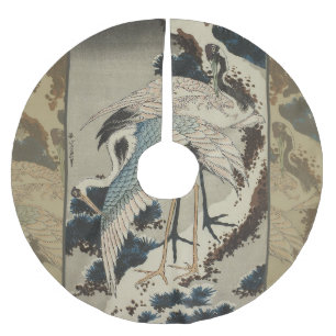Kraner på ett Snö täckt Gräs Hokusai Julgransmatta Borstad Polyester