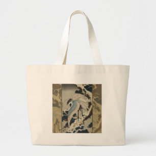Kraner på ett Snö täckt Gräs Hokusai Jumbo Tygkasse