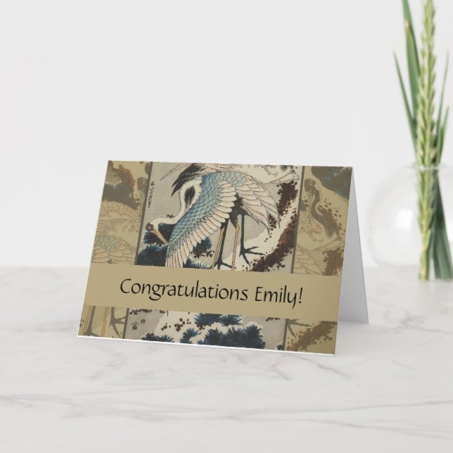 Kraner på ett Snö täckt Gräs Hokusai Kort (Framsida)