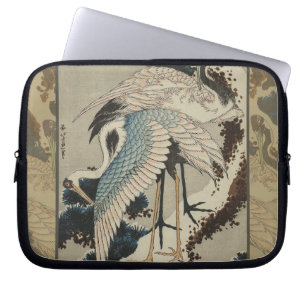 Kraner på ett Snö täckt Gräs Hokusai Laptop Fodral
