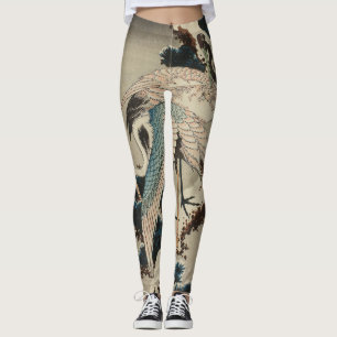 Kraner på ett Snö täckt Gräs Hokusai Leggings