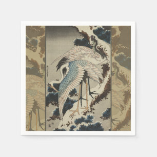 Kraner på ett Snö täckt Gräs Hokusai Pappersservett