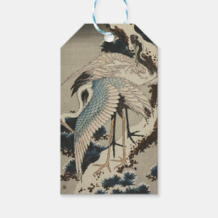 Kraner på ett Snö täckt Gräs Hokusai Presentetikett