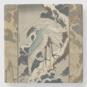 Kraner på ett Snö täckt Gräs Hokusai Stenunderlägg