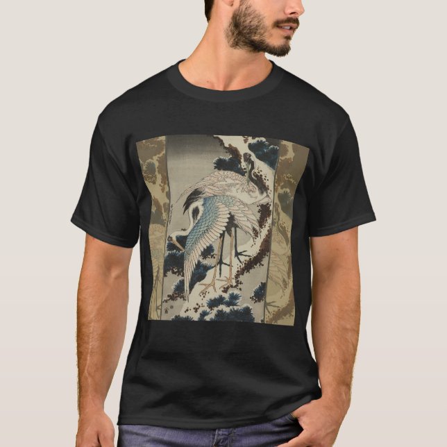 Kraner på ett Snö täckt Gräs Hokusai T Shirt (Framsida)