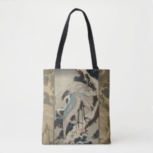 Kraner på ett Snö täckt Gräs Hokusai Tygkasse
