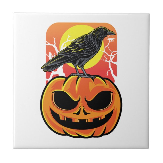 Krånga Halloween Fågelskådare Present Kakelplatta (Framsidan)