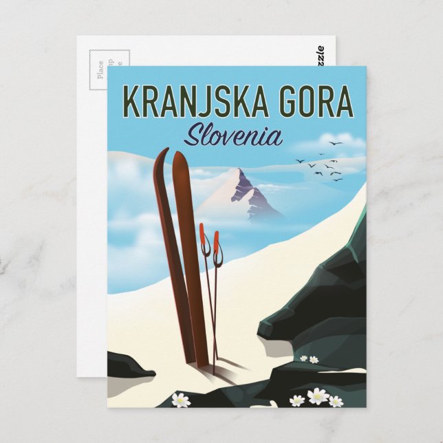 Kranjska Gora Slovenien skidposter Vykort (Fram/baksida)