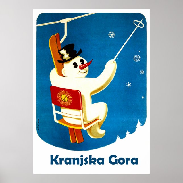 Kranjska Gora, Slovenien, Snögubbe på Ski Hiss Poster (Framsidan)