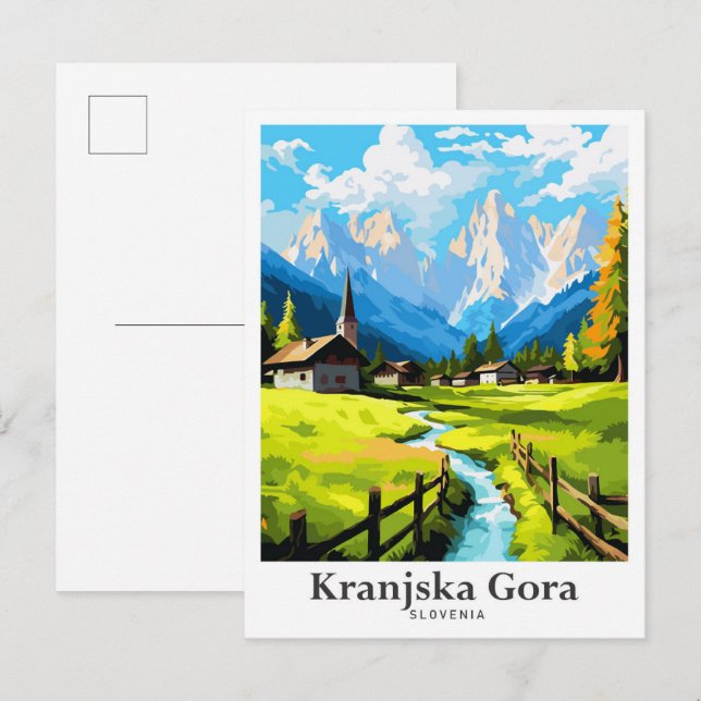 Kranjska Gora Slovenska Travel Potrait Illustratio Vykort (Fram/baksida)