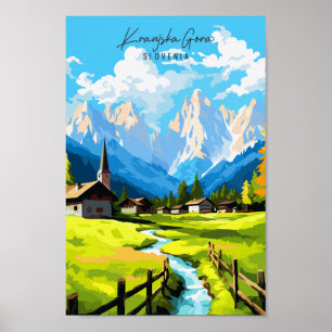 Kranjska Gora Slovenska vintage resor illustration Poster