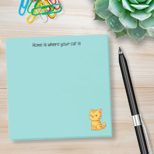 Krank Orange Tabby Katt Anpassad Text på Grön Post-it Block
