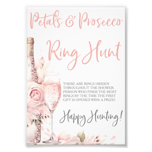 Krans med blommor och Prosecco Ring Game Ring-jakt Fototryck (Framsidan)