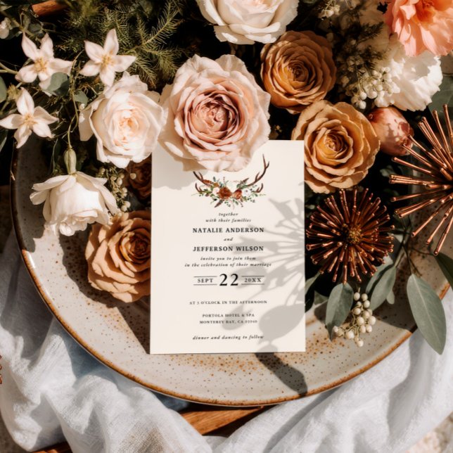 Krans med hjorthorn i terrakotta rustik elegant mo inbjudningar (Skapare uppladdad)