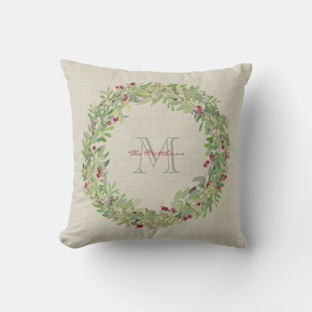 Krans med monogramnamn & initial kudde (Framsida)