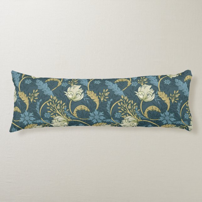 Krans och Blå Art Nouveau-blommor Kroppskudde (Framsidan)