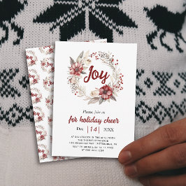 Krans, röda blommor, bär Glädje Julfest Inbjudningar