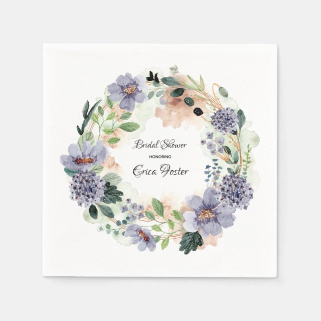 Krans Watercolor Blommig Bröllopsdusch Pappersservett (Framsidan)
