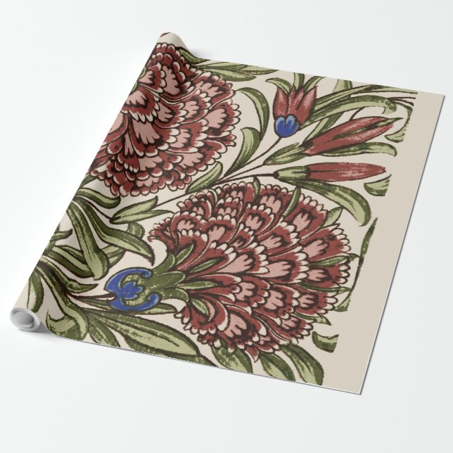 Kransblomma Kakelplatta Antik Rustik De Morgan Art Presentpapper (Utrullad)
