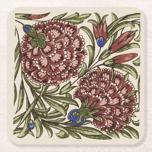 Kransblomma Kakelplatta Antik Rustik De Morgan Art Underlägg Papper Kvadrat (Framsidan)