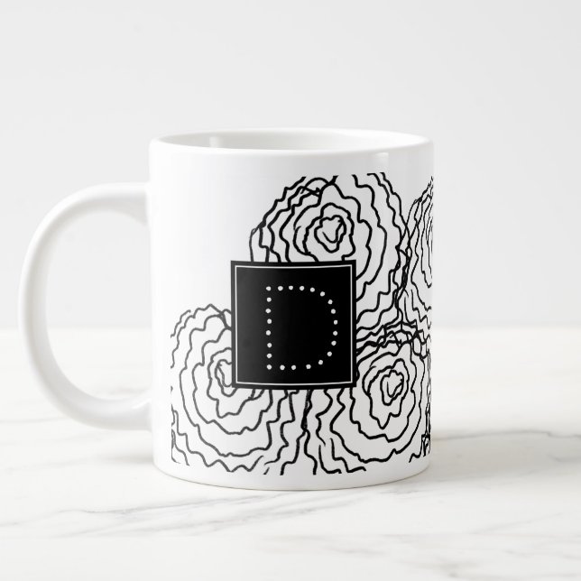 Kransflora Handritad Doodle Monogram Jumbo Mugg (Vänster)
