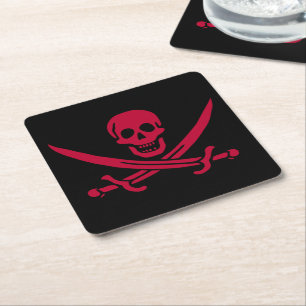 Kranskalle & svärd Piratflagga av Calico Jack Underlägg Papper Kvadrat