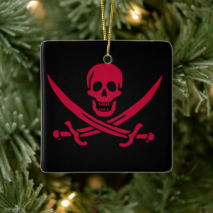 Kranskalle & svärd Piratflagga för Calico Jack Julgransprydnad Keramik