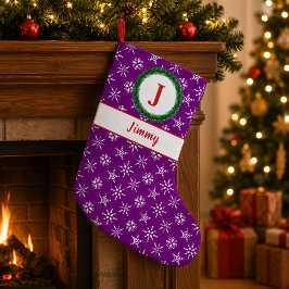 Kransmonogram Ditt Namn Lila Vita Snöflingor Liten Julstrumpa