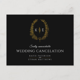 Kransmonogram vigsel avbokning svart guld meddelande vykort