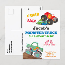 Krasch Smaka Monster Truck Födelsedagsfirande Vatt Vykort