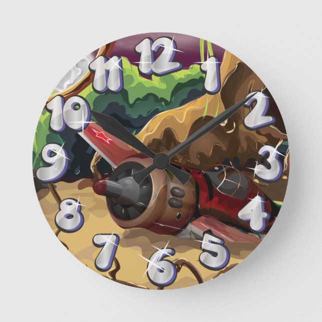 Kraschade Världskrig Fighter Aircraft Rund Klocka (Framsida)