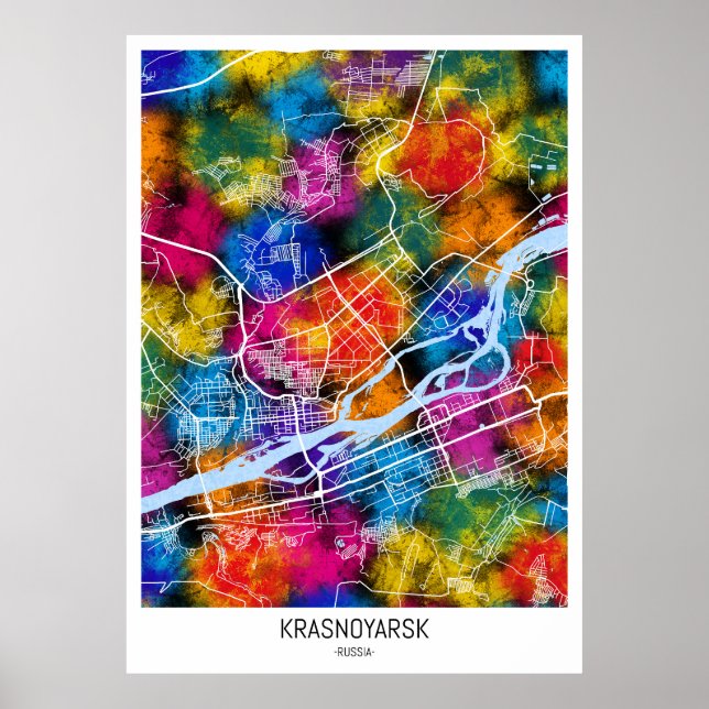 Krasnoyarsk Ryssland City Karta Poster (Framsidan)