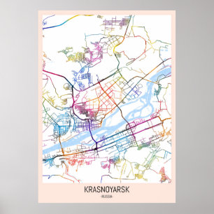 Krasnoyarsk Ryssland Stadskarta Poster