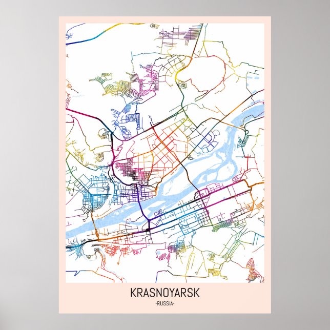 Krasnoyarsk Ryssland Stadskarta Poster (Framsidan)