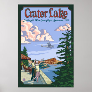 KraterLake Charles Lindbergh flyg - affisch
