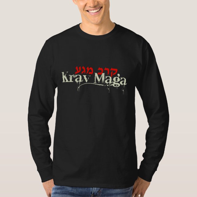Krav Maga svart långärmadutslagsplats - hebré Tee Shirt (Framsida)