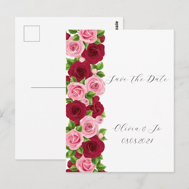 krävande röd och rosa blommigt spara datumkortet vykort (Fram/baksida)