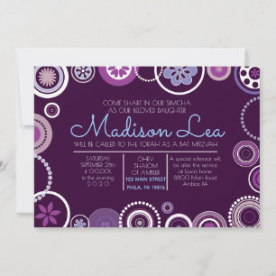 KRAZY POLKA DOT Bat mitzvah Investigation Lila Inbjudningar