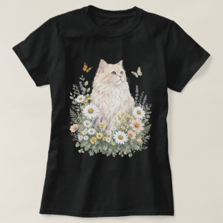 Kream katt vildblomma botanisk konst t shirt