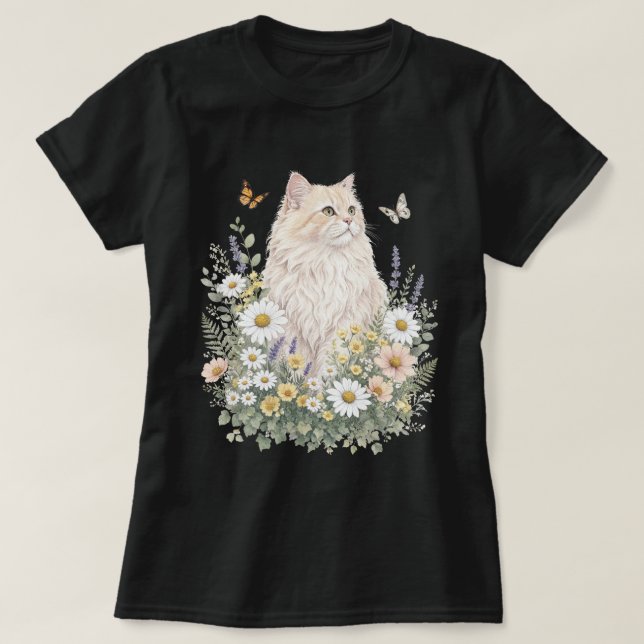 Kream katt vildblomma botanisk konst t shirt (Design framsida)