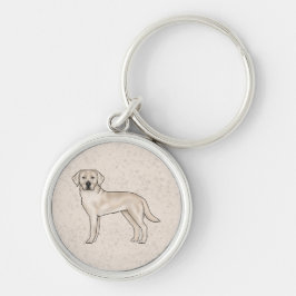 Kream Labrador Retriever Tecknad Hundillustration Rund Silverfärgad Nyckelring