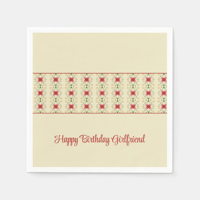 Kream med Rosa och Grönt Mönster Pappersservett (Framsidan)