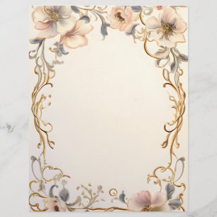 Kream och Guld Blommigt Firande Brevhuvud