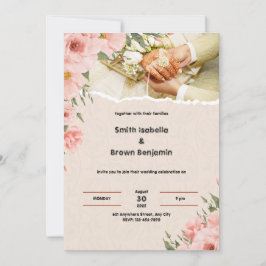 Kream och Rosa Blommigt Gräns Rustic Indiska Bröll Inbjudningar