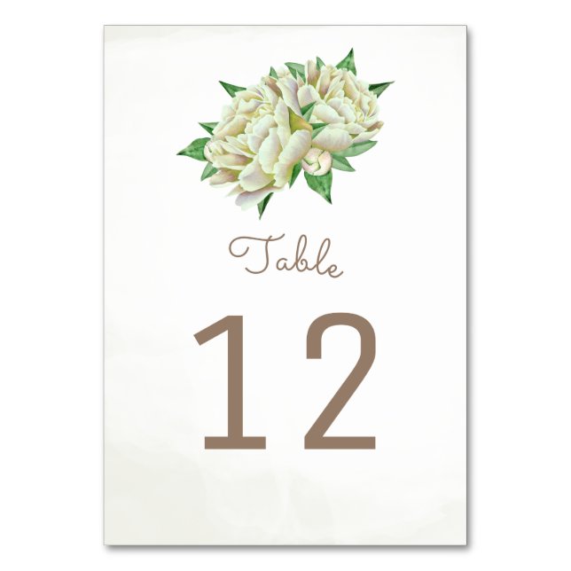 Kream Peony Flower-Bordsnummer Cards Bordsnummer (Framsidan)