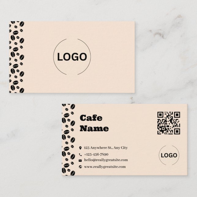 Kreamfärgad kaffebönscafé Business Card Set Visitkort (Fram/baksida)